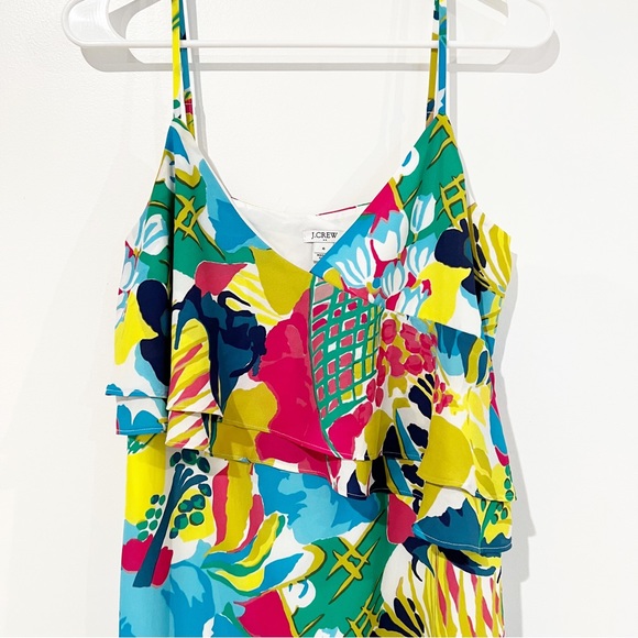 JCrew Floral Multicolor Bold Printed Spaghetti Strap Ruffle Tank Dress size 6 - Picture 11 of 12